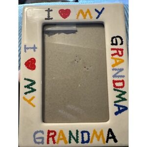 Vintage I Love My Grandma Colorful Ceramic Picture Frame Holds 4x6 Photo Crayon